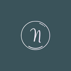 Creative initial letter N handwriting logo with circle hand drawn template vector