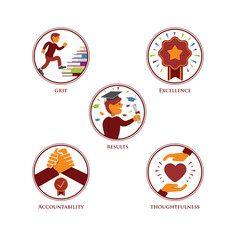 Student academic struggle to study and bachelor degree icons