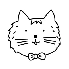 vector cartoon drawn doodle cat head, cute and funny, isolated