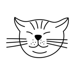 vector cartoon drawn doodle cat head, cute and funny, isolated