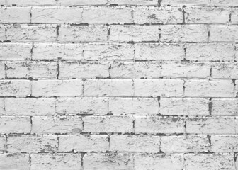 White brick wall. Grunge old brick room textured background for wallpaper and graphic web design. Surface of gray brick wall horizontal. Cement texture for pattern and backdrop.