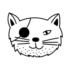 vector cartoon drawn doodle cat head, cute and funny, isolated