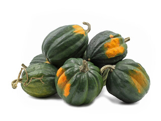 pile of Acorn squash, Cucurbita pepo, turbinata, or pepper squash isolated on white background