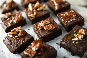 Homemade brownie with pecan nuts - obrazy, fototapety, plakaty