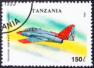 TANZANIA - CIRCA 1993: A stamp printed in Tanzania shows C-101 Aviojet, Military Aircrafts serie, circa 1993