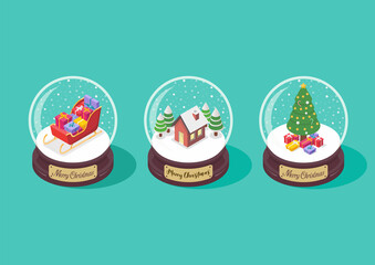 Isometric Set of Merry christmas glass ball collection
