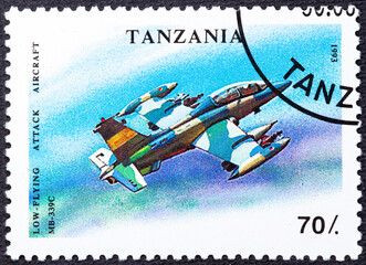 TANZANIA - CIRCA 1993: A stamp printed in Tanzania shows Mb-339c, Military Aircrafts serie, circa 1993