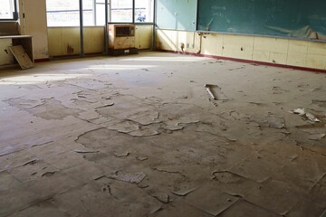 Sendai City, Miyagi Prefecture Japan, November 2021. Earthquake remains Arahama Elementary School.
Internal damage to the school building due to the tsunami.