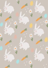 seamless pattern with rabbits and flowers