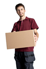 courier delivering parcels on a white background
