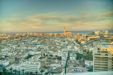 Fototapeta na wymiar Casablanca cityscape: Old medina and Hassan II Mosque, HDR Image