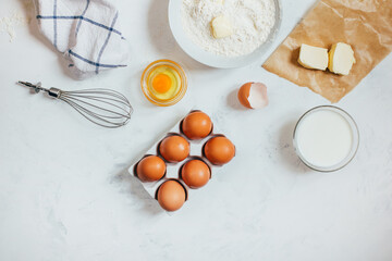 top view on light background with ingredients for making dough