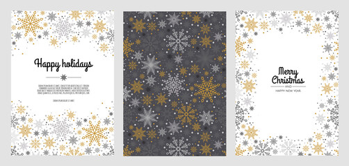 Set Merry Christmas Abstract Card with snowflake. Xmas sale, holiday web banner.