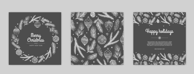 Vector Christmas Cards Set. Holiday Party Card Templates Design