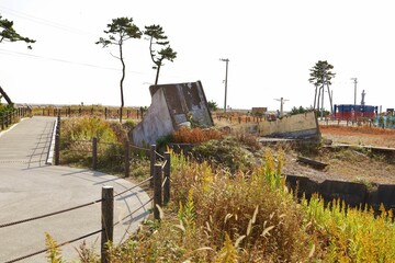 Sendai City, Miyagi Prefecture Japan, November 2021.
Remains of the earthquake: Arahama district...