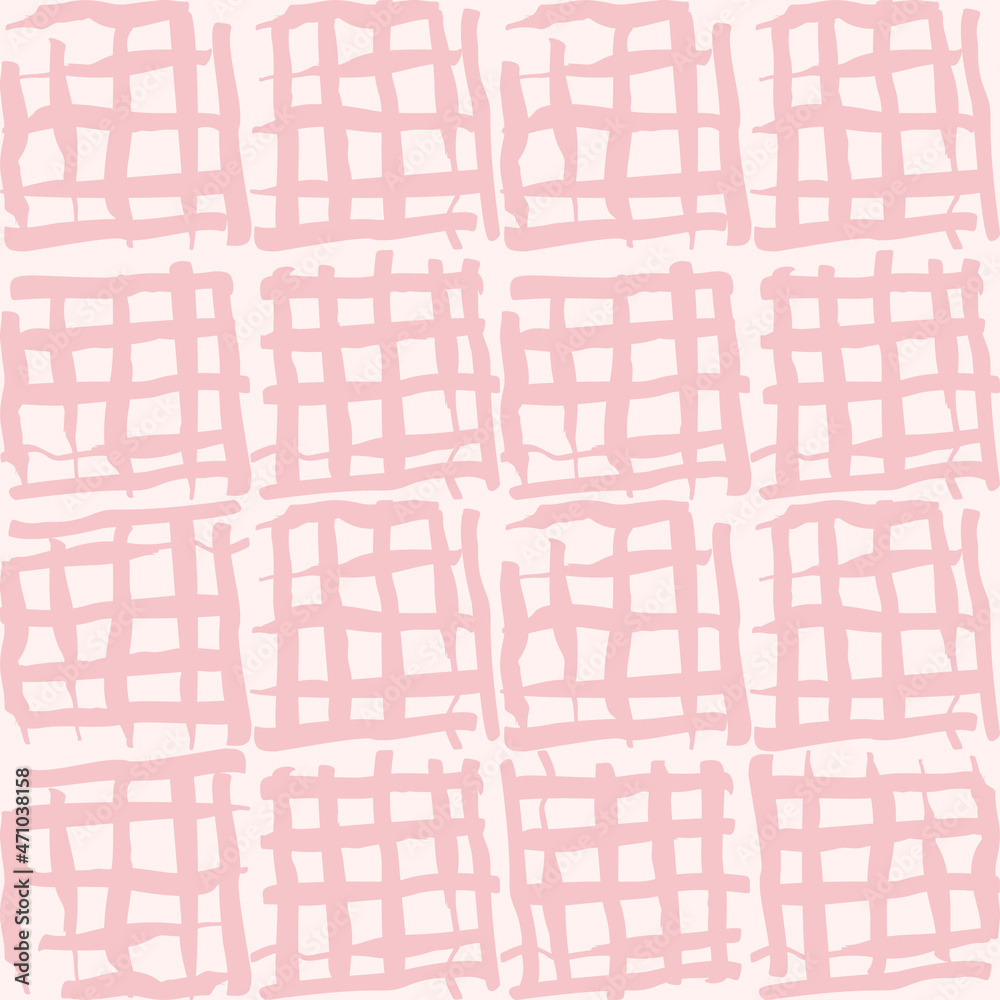 Poster Simple vector geometric abstract seamless pattern. Monochrome pink and white minimalist repeat. Small elements in rows. Graphic texture for fabric, apparel, wallpaper.