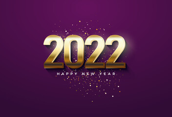 2022 Happy New Year With Golden Numbers Illustration Purple Background