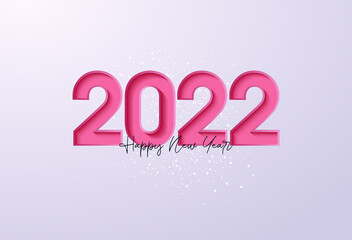 2022 Happy New Year Background With Pink Numbers With Cut Out Effect