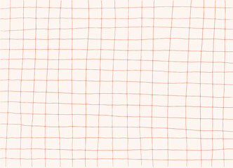 Red grid background. Hand drawn tablecloth or spread texture, notebook sheet. Vector backdrop, cover, banner.	