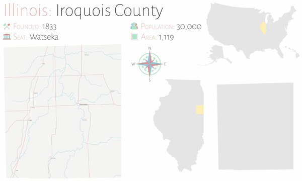 Map On An Old Playing Card Of Iroquois County In Illinois, USA.