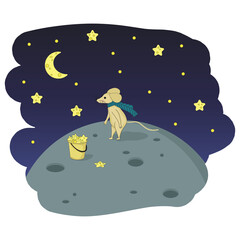 Mouse and moon. Vector illustration