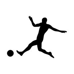Fototapeta na wymiar Soccer or football player kicks the ball, sportsman silhouette