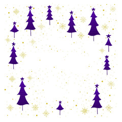 White background with Velvet Violet Christmas tree and golden Snowflakes for greeting cards, banners, posters, isolated vector illustration