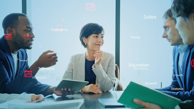 外国人と会話する日本人女性と英単語イメージ　英会話