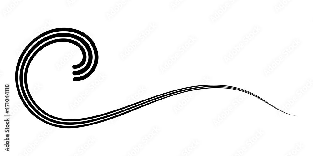 Poster curved triple line calligraphy, sea wave calligraphy vector element, elegantly curved ribbon stripe