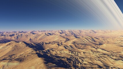 Fototapeta premium beautiful view from an exoplanet, a view from an alien planet, a computer-generated surface, a fantastic view of an unknown world, a fantasy world 3D render