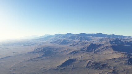 beautiful view from an exoplanet, a view from an alien planet, a computer-generated surface, a fantastic view of an unknown world, a fantasy world 3D render