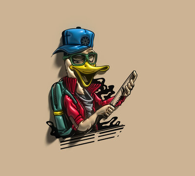 Duck thief cartoon holding knife in his hand concept for 3D t-shirt print  illustration. Stock Photo | Adobe Stock