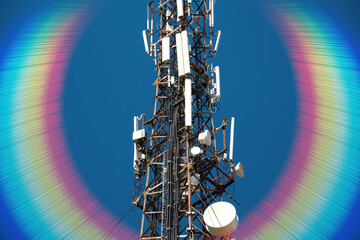 5G Cell tower on blue background