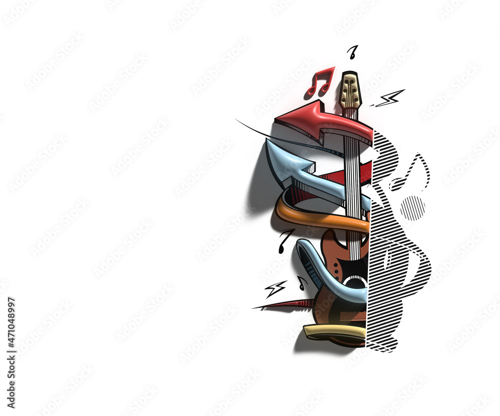 Wall mural Abstract Music Guitar Banner 3D illustration Design.