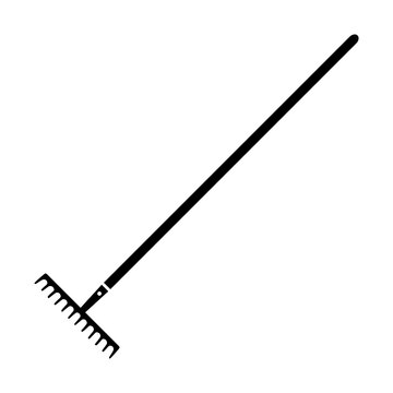 Garden rake icon. Tool for collecting fallen leaves, mown grass and loosening the ground when working in the garden and agriculture. Vector illustration isolated on white background for design and web