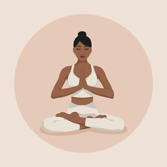 Yoga. Meditating woman in lotus position. Vector illustration.