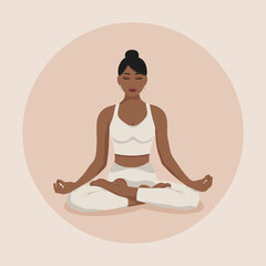 Yoga. Meditating woman in lotus position. Vector illustration.