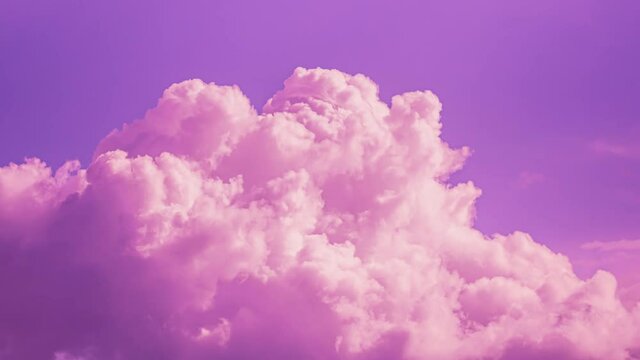 Unusual Sky Background. Colorful Cloudy Pink Magenta Sky With Fluffy Clouds. Toned Sky Backdrop. Toned Background Cloudscape 4K Time Lapse, Timelapse, Time-lapse. Background. Abstract Pink And White