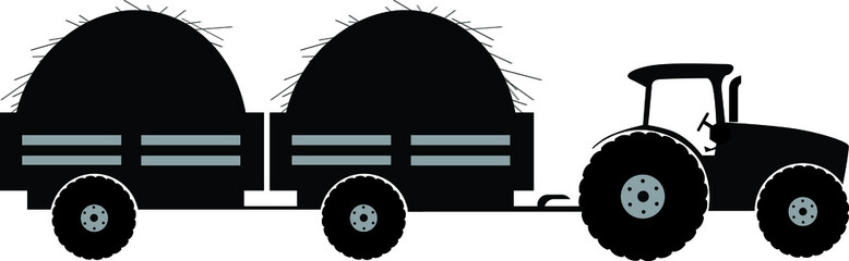 Tractor with two trailer silhouette vector illustration isolated