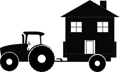 Tractor delivers the house silhouette vector illustration