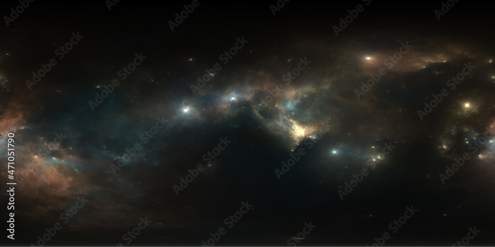 Wall mural 360 degree space background with nebula and stars, equirectangular projection, environment map. hdri