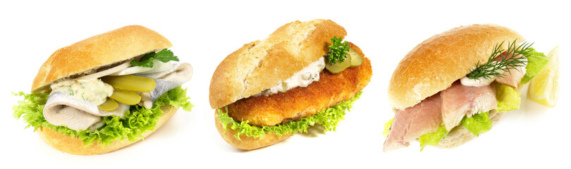 Various Fish Buns isolated on white Background