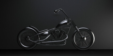 Fototapeta na wymiar long black motorcycle in the dark side view