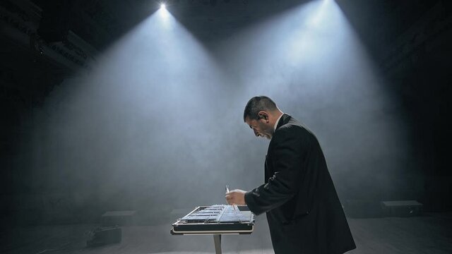 Man musician playing metallophone