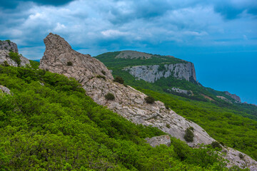 Summer mountain landscape: 681m Ilyas-Kaya and Sun Temple