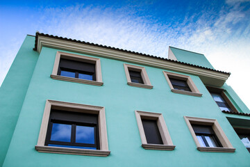 Fototapeta na wymiar Modern colorful facade in Rojales village, Alicante province