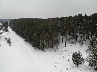 Aerial view of the cemetery in winter (Murygino, Kirov region, Russia)