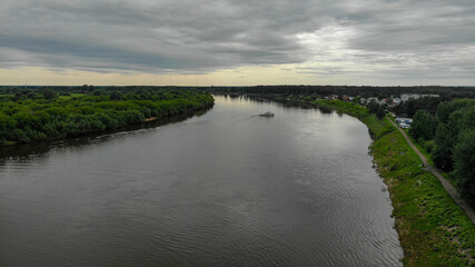 Aerial view of the Vyatka river in summer (Murygino, Kirov region, Russia)