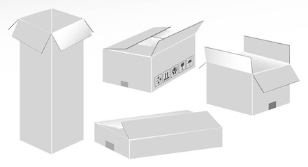 set of realistic white cardboard isolated or mock up fragile packaging or packaging online shop store. eps vector