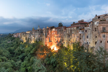View of Sant Agata de Goti, a small medieval town in southern Italy at sunset, Benevento, Italy.